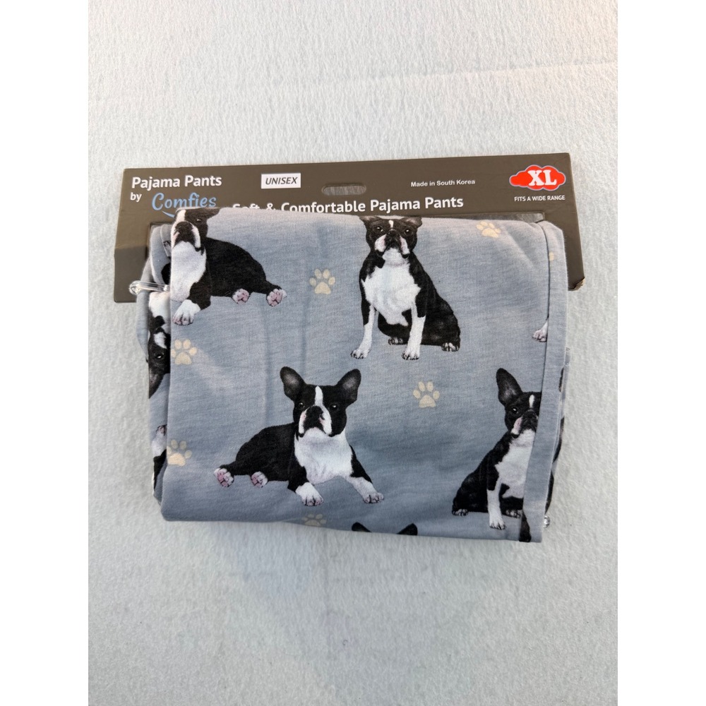 Comfies Boston Terrier Pajama Pants XL Unisex Blue Dog Print Lounge Bottoms